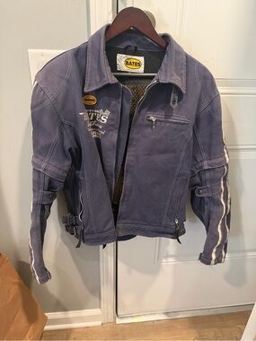 Bates canvas blue motorcycle jacket - well loved, amazing details and patches.